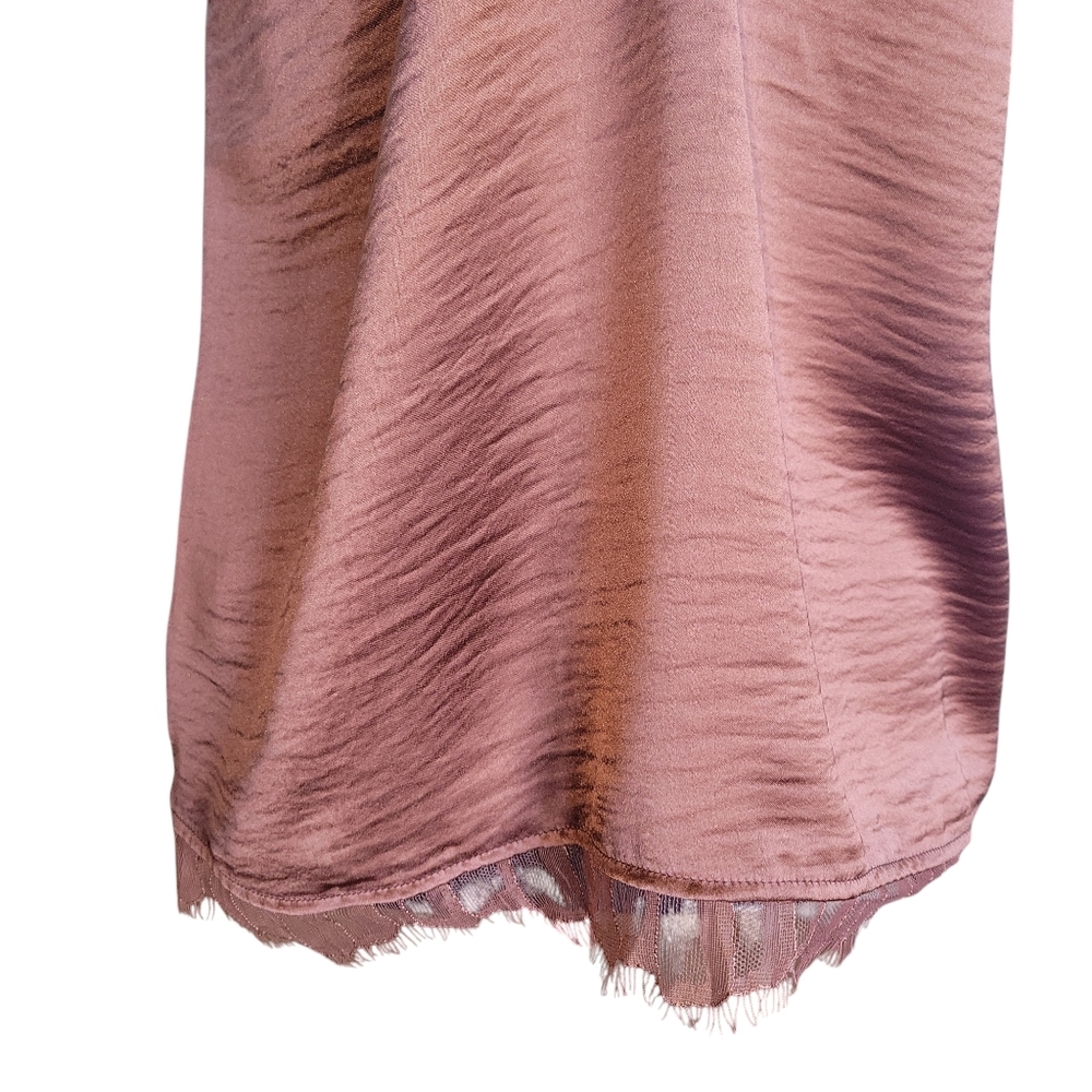 Frye NWT Brown Satin Eli Lace-Trim Racerback Tank Women's Size M FLAWS - Picture 7 of 16